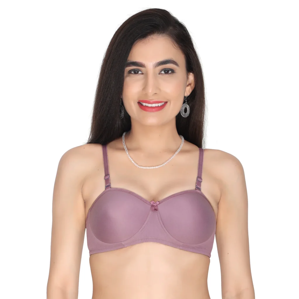 Padded Non-Wired Demi Cup Bra in Purple