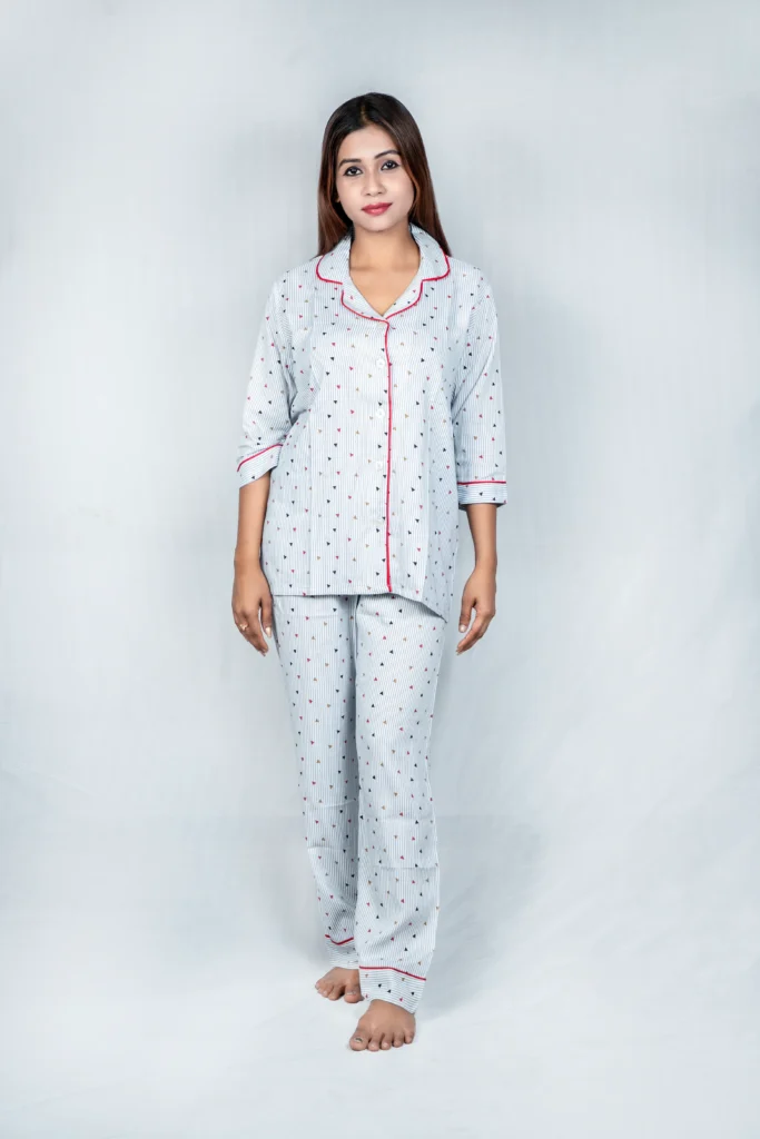 Triangle Shape Printed  Light Blue Cotton Night suit